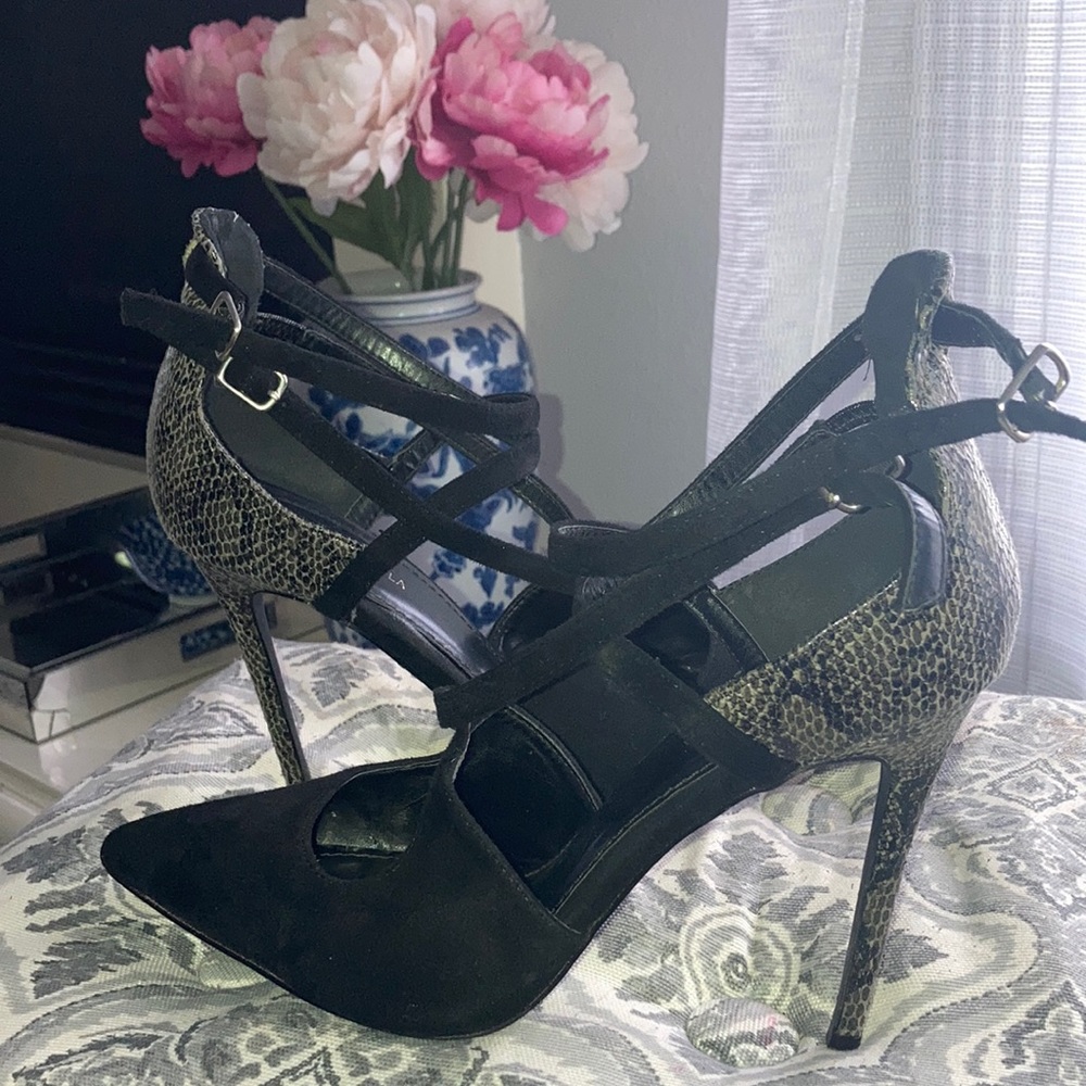 Criss Cross Black/ Snakeskin Heels